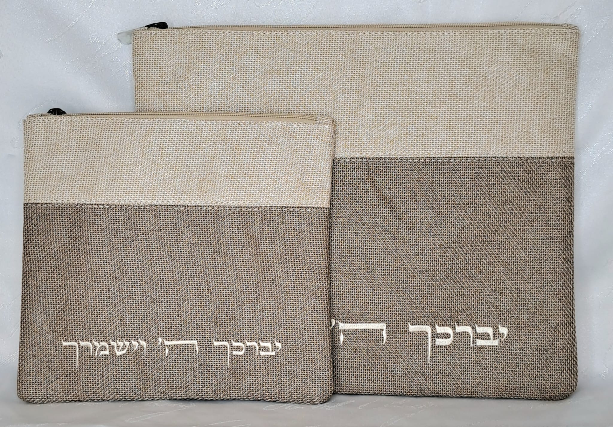 כיסוי טלית ותפילין פשתן בעיצוב קרם בהיר כהה אוריה אומנות ועיצוב בטליתות 2