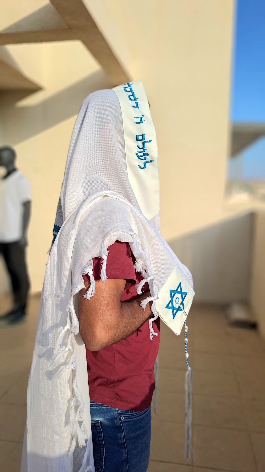 טלית צמר יוקרתית בעיצוב דוד - טורקיז משולב עם זהב נוצץ אוריה עיצוב טליתות 3