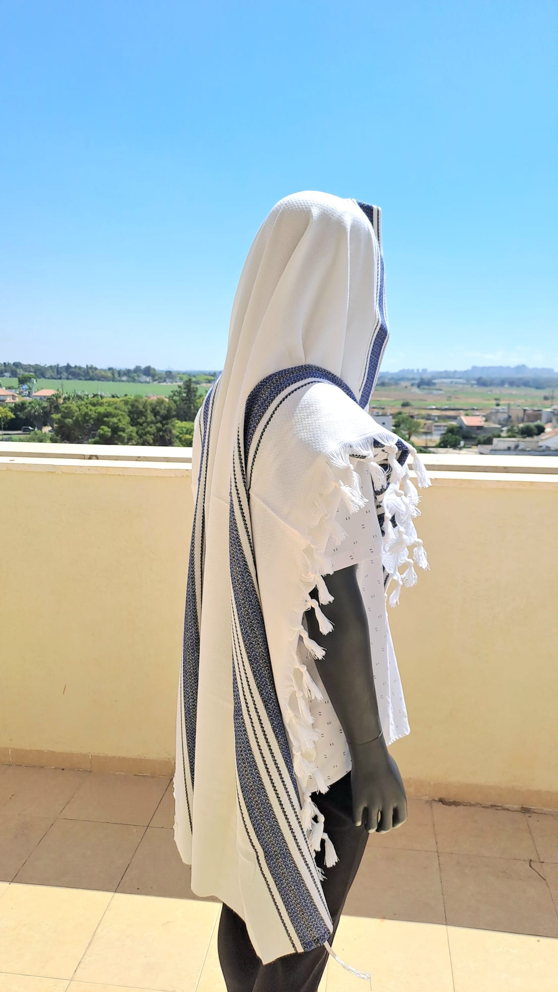 טלית באריגה דמוי עבודת יד פסים כחול רויאל אוריה אומנות ועיצוב בטליתות 2