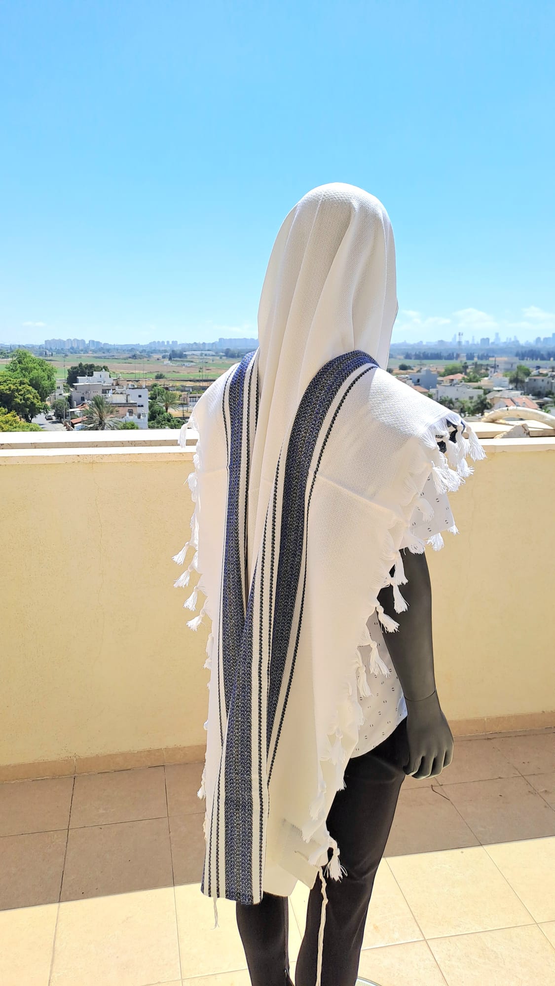 טלית באריגה דמוי עבודת יד פסים כחול רויאל אוריה אומנות ועיצוב בטליתות 3