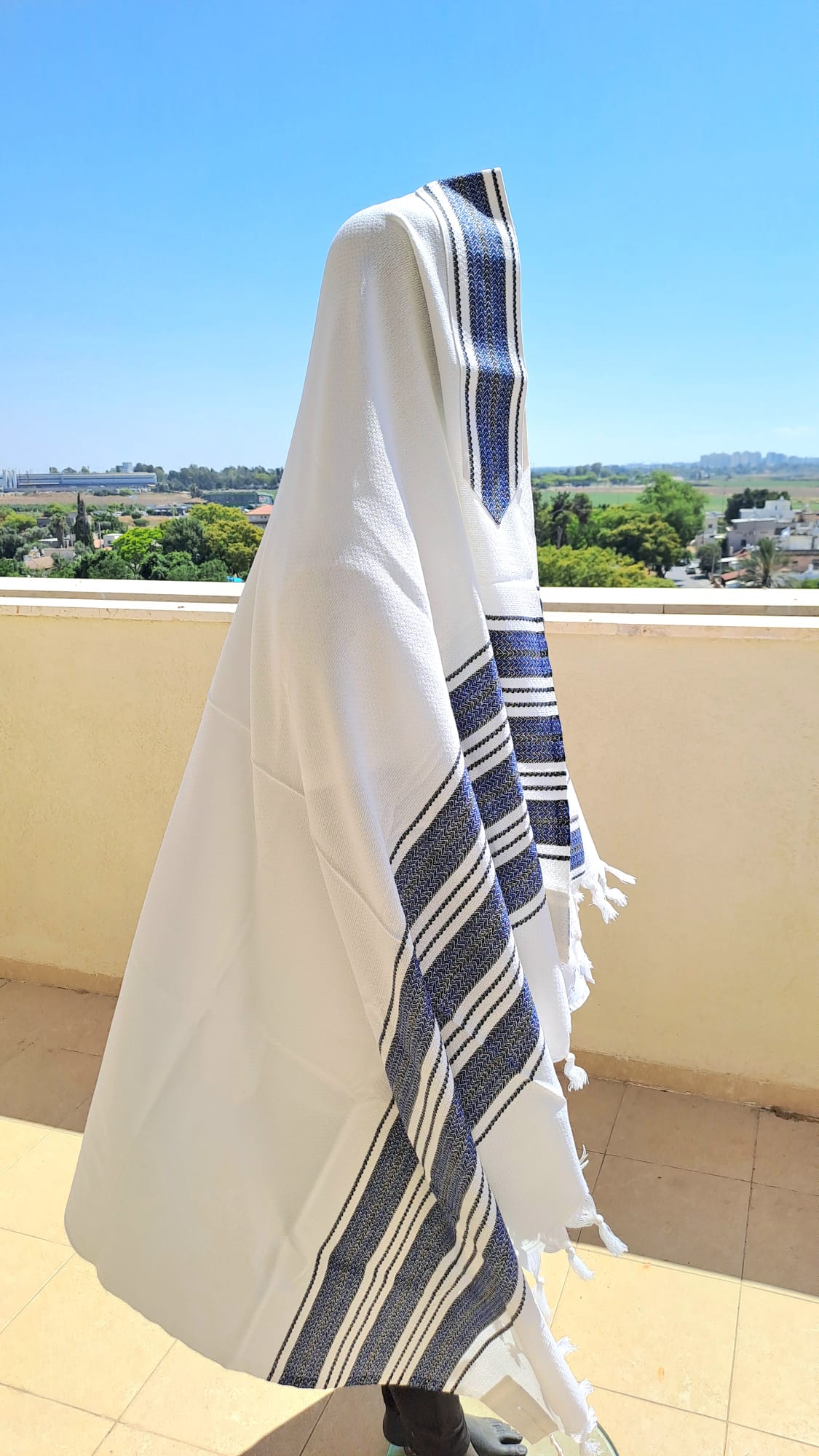 טלית באריגה דמוי עבודת יד פסים כחול רויאל אוריה אומנות ועיצוב בטליתות 7