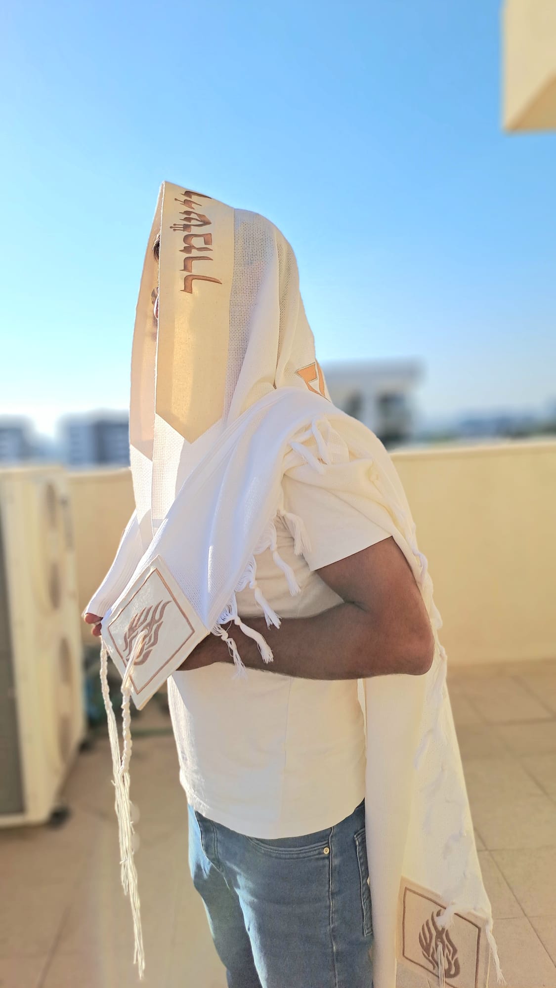 טלית האש שלי צמר מונע החלקה בעיצוב נחושת אבן עם פתיל עבודת יד אוריה עיצוב טליתות 1